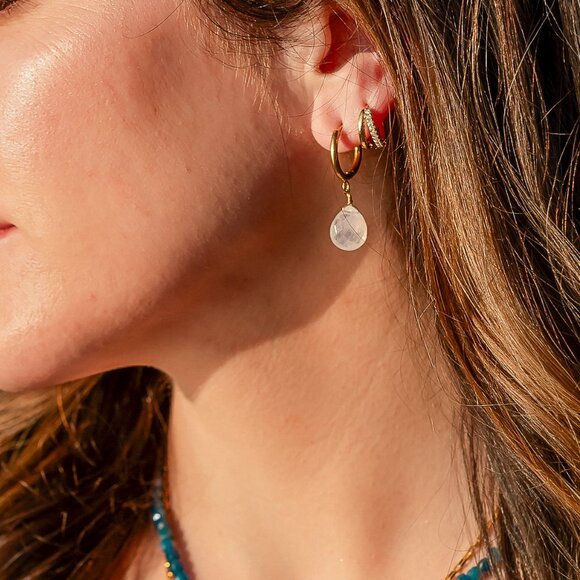 Blue Apatite Gemstone Necklace Gold Toggle Clasp Removable Baroque Pearl - Picture 13 of 16